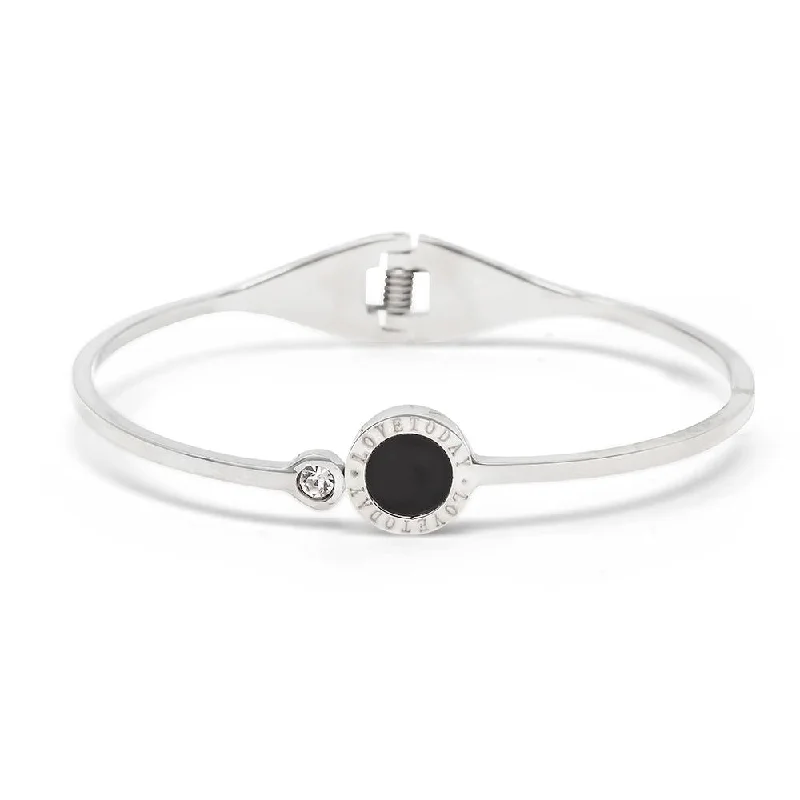 Women’s gem-stone bracelet-Stainless Steel Bangle Round BCA Crystal