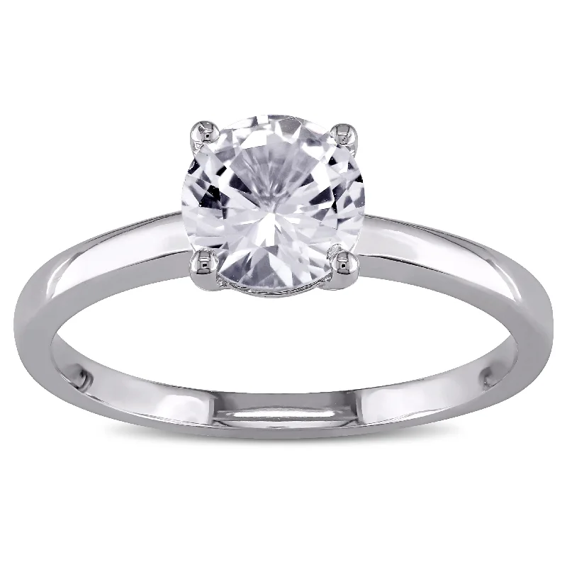 Women’s gemstone cluster ring-Miadora 10k White Gold Created White Sapphire Solitaire Ring