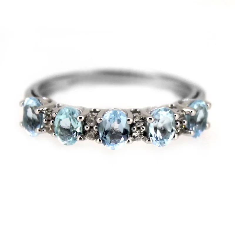 Women’s bridal ring-925 Sterling Silver Sky Blue Topaz and White Natural Zircon Band Ring