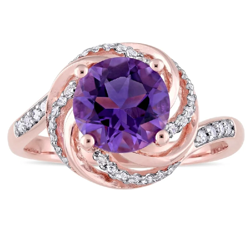 Women’s ruby ring-Miadora Rose Plated Sterling Silver Amethyst White Topaz and Diamond Swirl Halo Ring