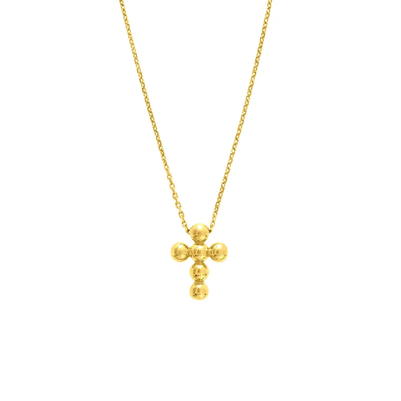 Women’s luxury necklace-14K Yellow Gold Beaded Mini Cross Pendant Necklace