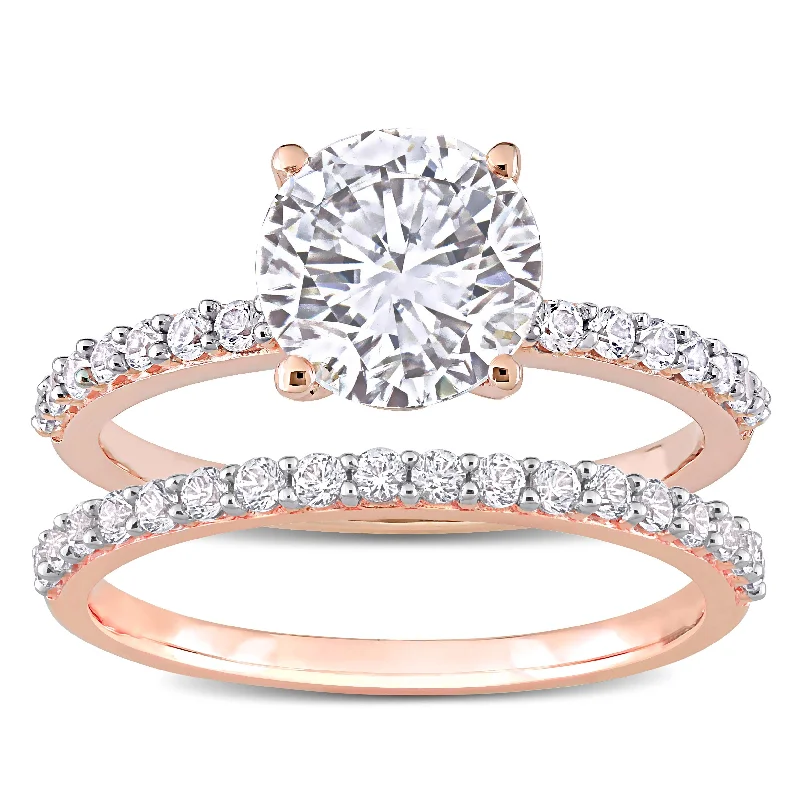 Women’s stacked gemstone rings-Miadora Created White Sapphire Solitaire Bridal Ring Set in 10k Rose Gold