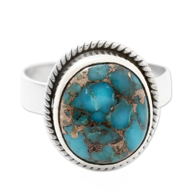 Women’s platinum wedding ring-NOVICA Handmade Sterling Silver 'Blue Sky in Jaipur' Turquoise Ring (India)