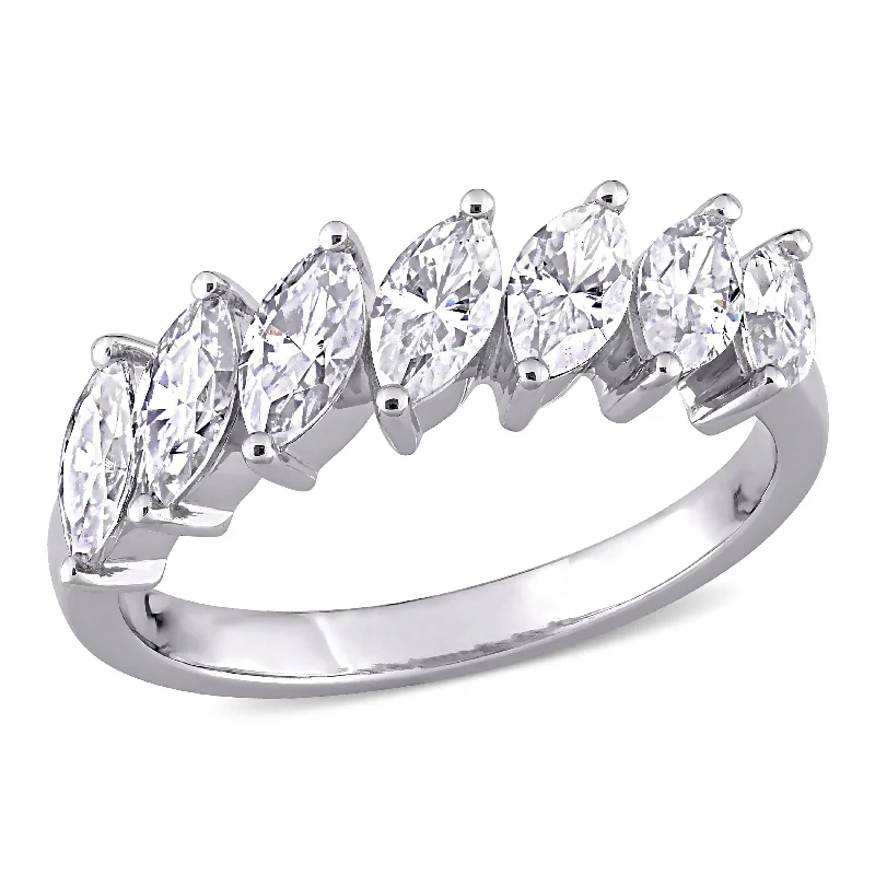 Women’s emerald ring-Miadora 1 3/4ct DEW Marquise-Cut Moissanite Semi-Eternity Ring in 10k White Gold