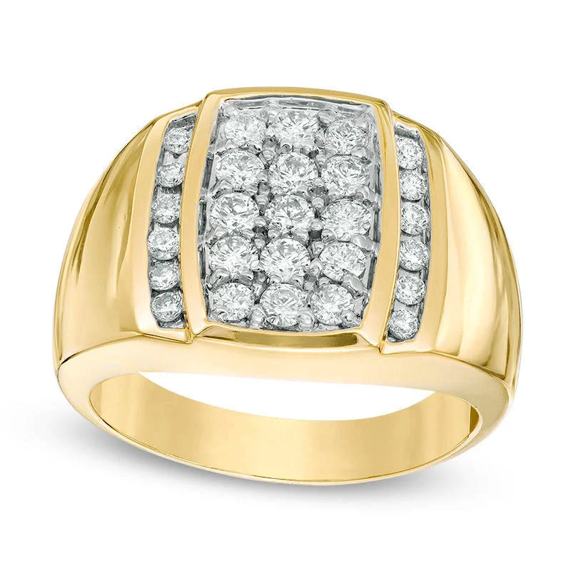 Women’s antique engagement rings with diamonds-Men's 1.0 CT. T.W. Composite Rectangle Natural Diamond Ring in Solid 10K Yellow Gold