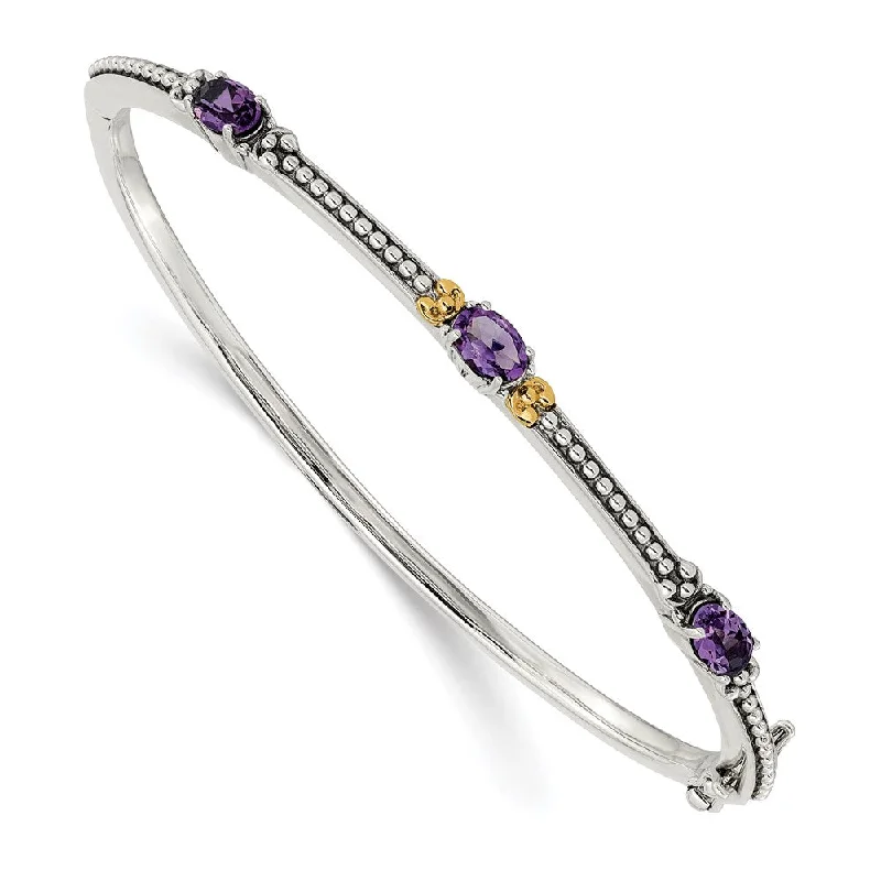 Women’s bridal bracelet-Sterling Silver w/14ky Amethyst Hinged Bangle-WBC-QTC1277