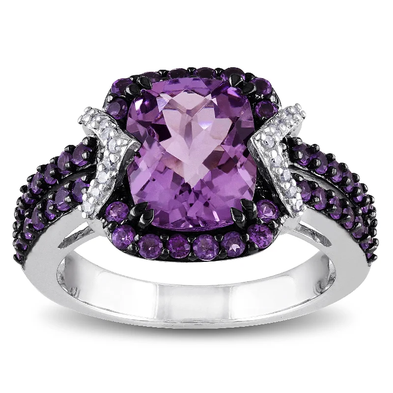 Women’s crystal ring-Miadora Sterling Silver Amethyst 1/6ct TDW Diamond Ring (HI, I2I3)