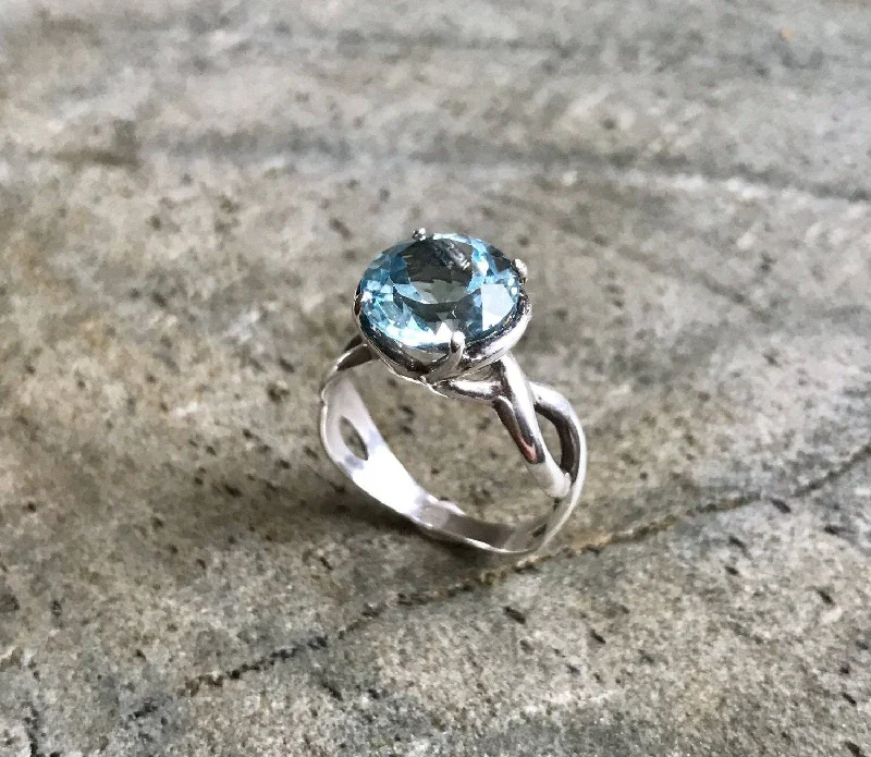 Women’s engagement rings with colored diamonds-Blue Topaz Ring - Large Engagement Ring - Sky Blue Vintage