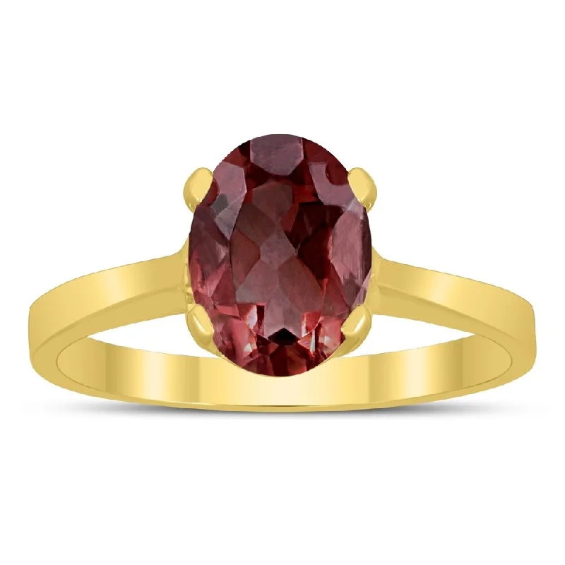 Women’s antique ring-Oval Solitaire 8X6MM Garnet Ring in 10K Yellow Gold