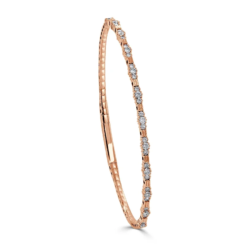 Women’s pearl bangles-Diamond Three Section Flexible Bangle in 14K Rose Gold