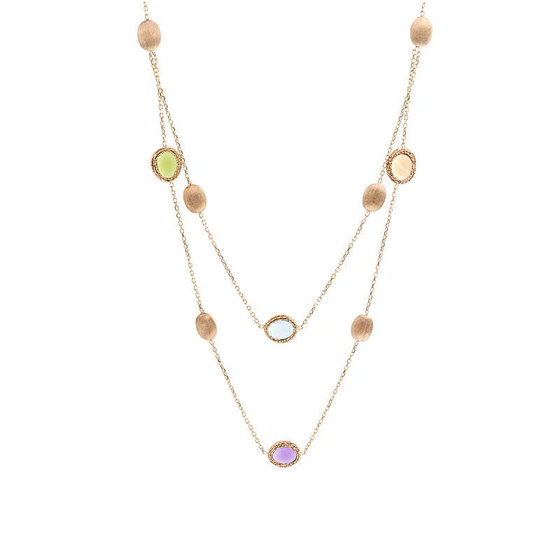 Women’s luxury pearl necklace-14 Karat Yellow Gold Multi-color and Gold Bead 2 Strand Station Necklace, 16.9 inch.