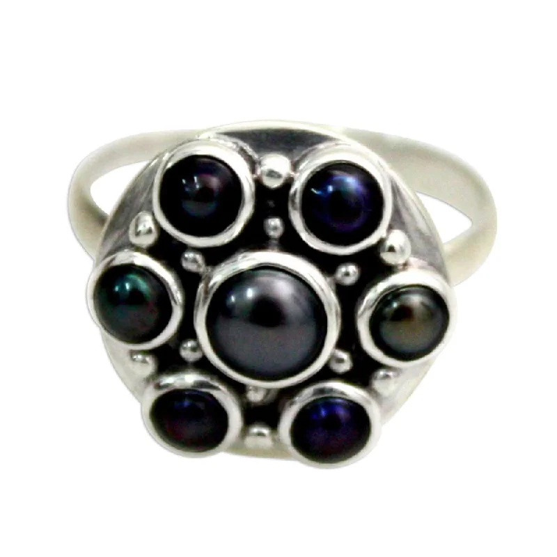 Women’s cushion cut ring-NOVICA Handmade Sterling Silver 'Black Rose' Pearl Ring (5 mm) (Indonesia)