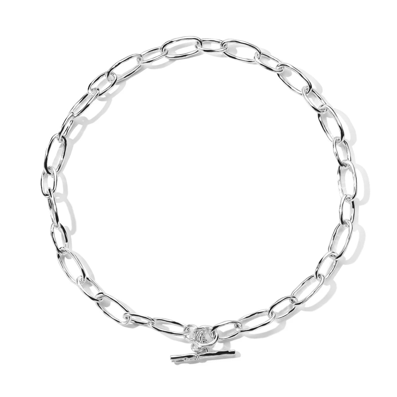 Women’s diamond necklace-Faceted Oval Link Necklace in Sterling Silver