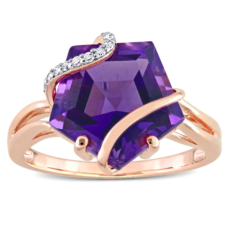 Women’s engagement ring-Miadora Fancy-cut Amethyst & Diamond Accent Swirl Cocktail Ring in Rose Plated Sterling Silver