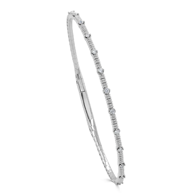 Women’s stackable bangles-Diamond Classic Station Flexible Bangle in 14K White Gold