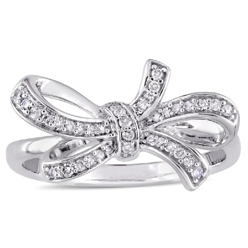 Women’s diamond and ruby ring-Miadora Signature Collection 10k White Gold 1/6ct TDW Diamond Double Knot Bow Ring