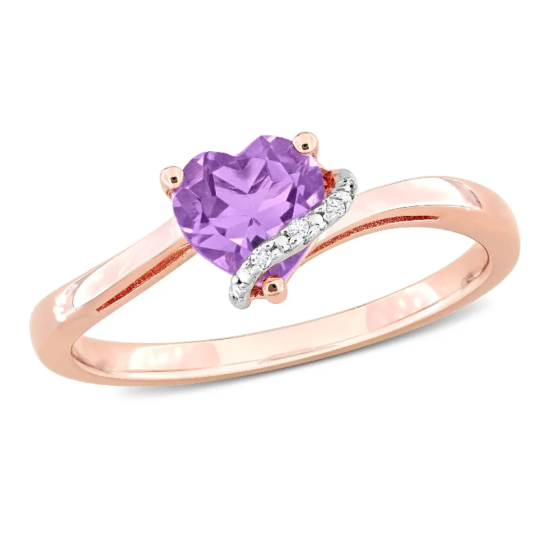 Women’s turquoise gemstone ring-Miadora 3/5ct TGW Heart Shape Amethyst and Diamond Accent Wrap Ring in Rose Silver