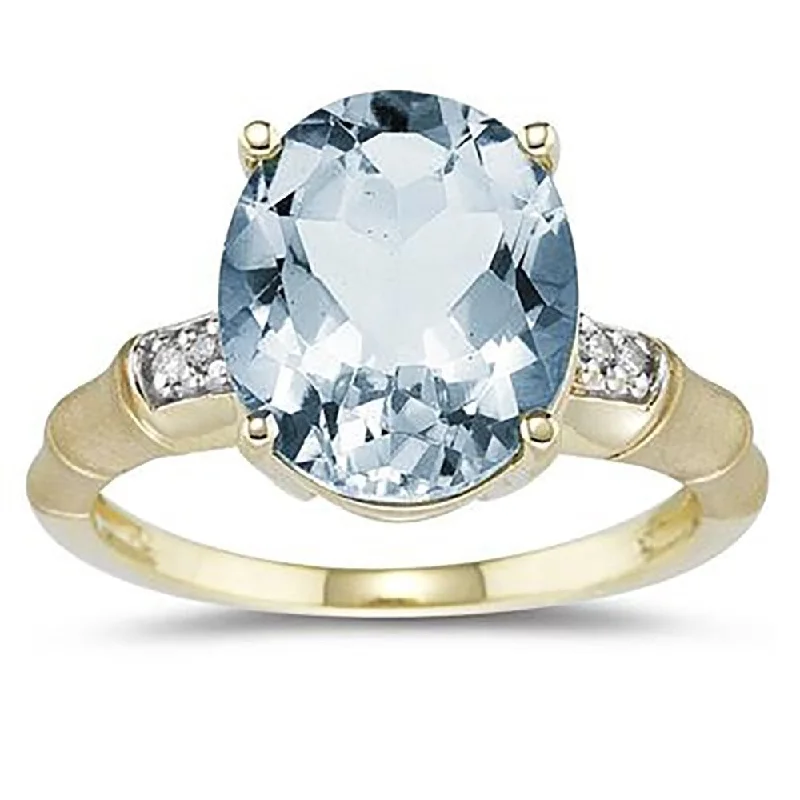 Women’s adjustable gemstone ring-3.97 Carat Aquamarine and Diamond Ring in 14K Yellow Gold