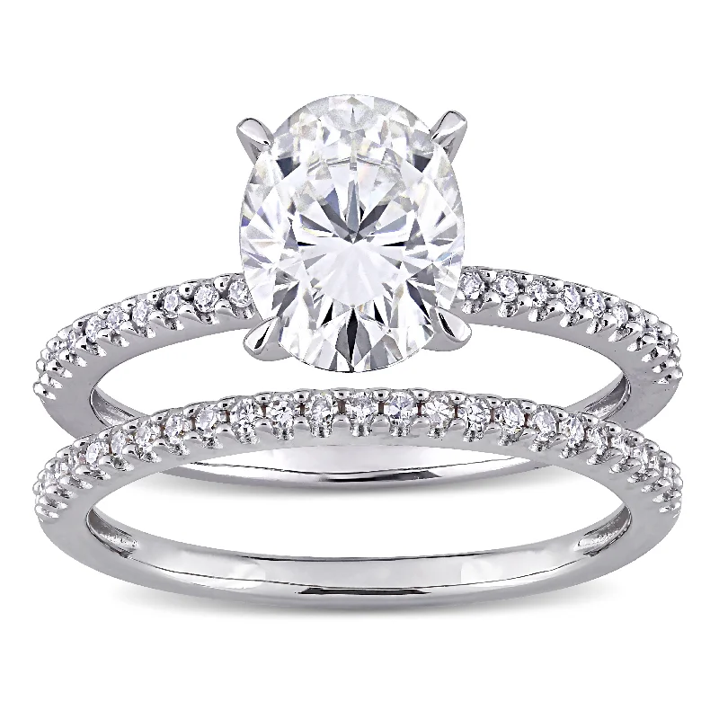 Women’s stylish ring-Miadora 2ct DEW Oval-Cut Moissanite and 1/4ct TDW Diamond Bridal Ring Set in 14k White Gold