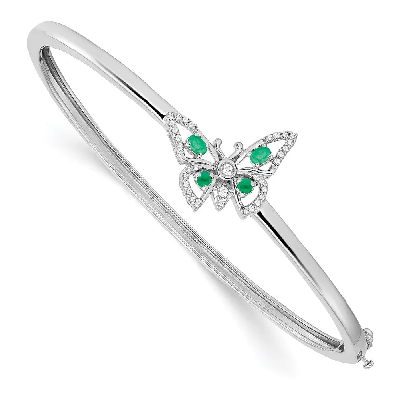 Women’s bangle set-14k White Gold Emerald and Diamond Butterfly Bangle-WBC-BM7257-EM-017-WA